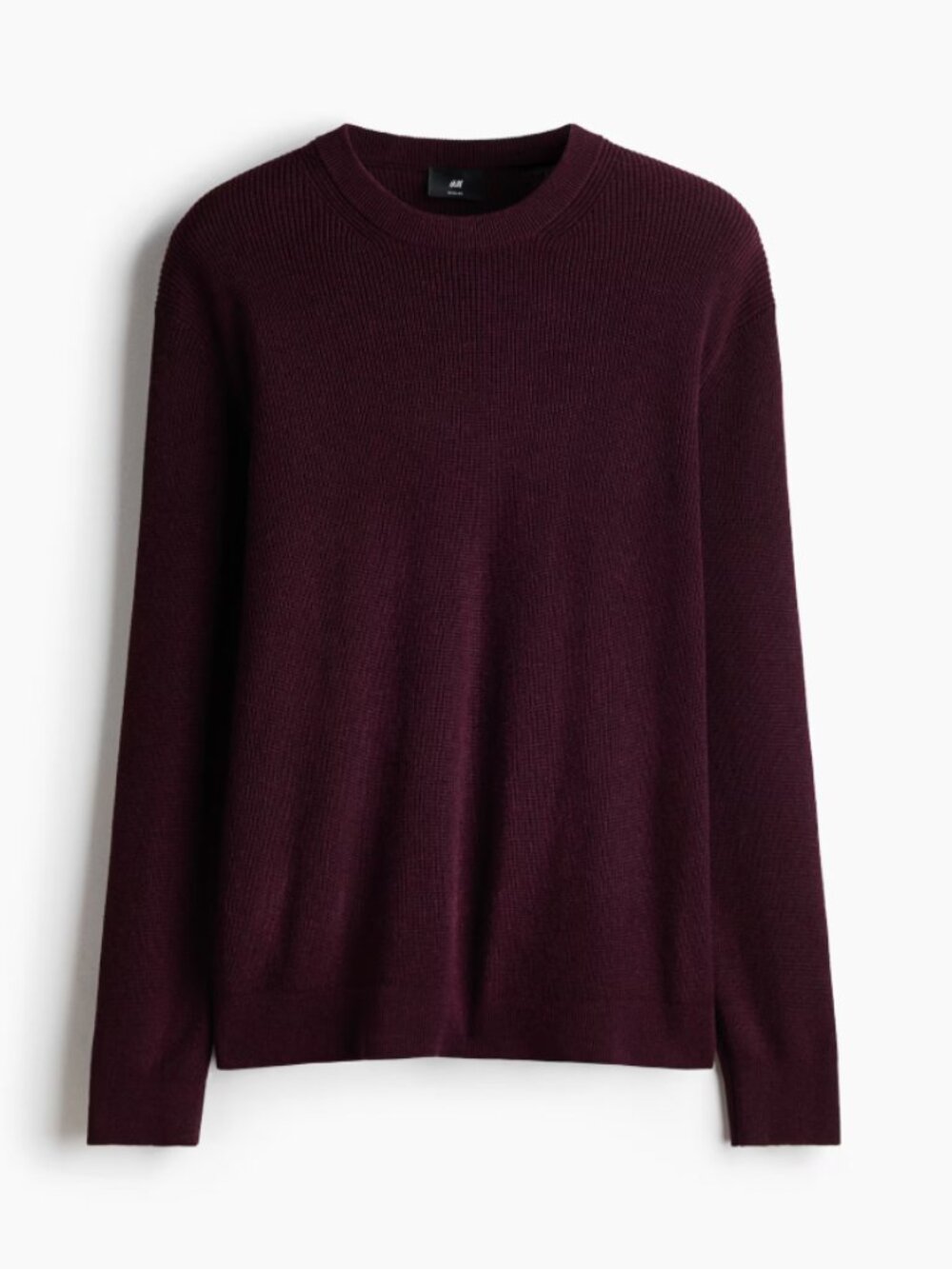 H&M Mens Dark Red Regular-Fit Rib-Knit Cotton Sweater
